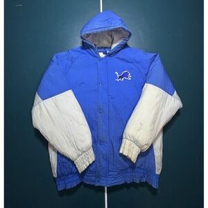 Vintage 90s Detroit Lions‎ NFL Gameday Puffer Jacket Men's XL Hooded Full Zip